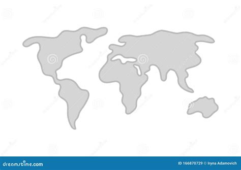 World Map Hand Drawn Simple Stylized Continents Shape Stock Vector