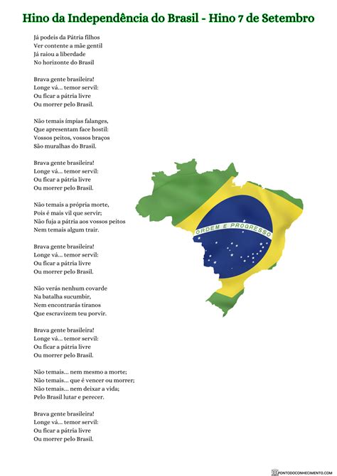 Hino Da Independ Ncia Do Brasil Hino De Setembro Em Pdf Ponto Do