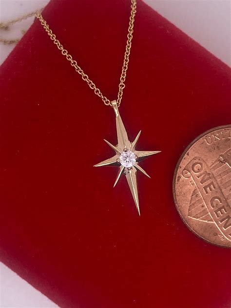 14K Solid Gold North Star Diamond Pendant Diamond North Star Etsy