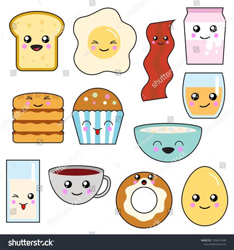 Kawaii Breakfast Cute Food Breakfast Items Stock Vector (Royalty Free ...