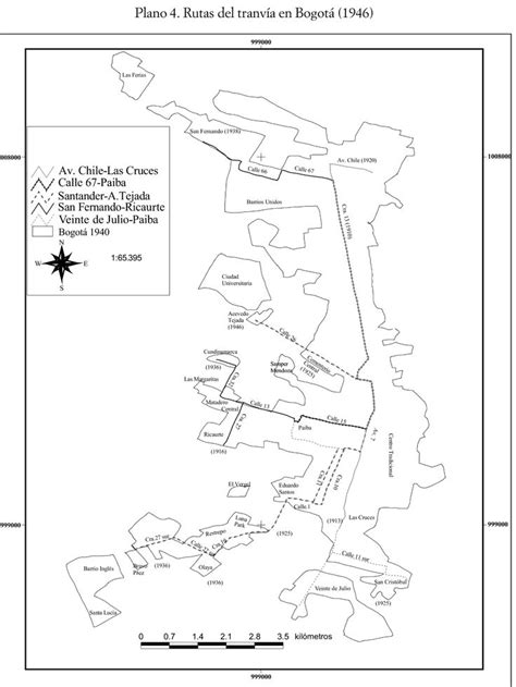 Rutas del Tranvía en Bogotá en 1946 El plano fue elaborado por Freddy