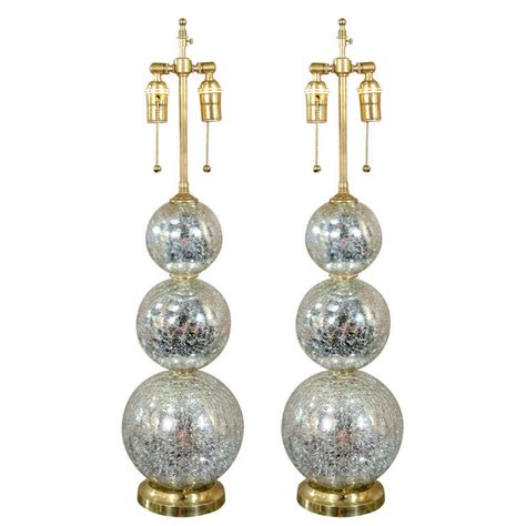 Pair Of White And Gold Crackle Glass Table Lamps At 1stdibs