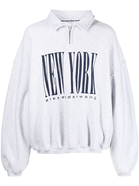 Text Print Sweatshirt From Alexander Wang Featuring Heather Grey Black