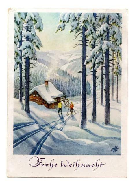 Alte Ak Postkarte Wald Schnee Skifahrer Weihnachten Ddr Er Rar