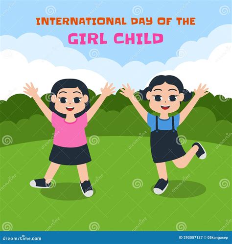 International Day Of The Girl Child Background With Two Little Girls