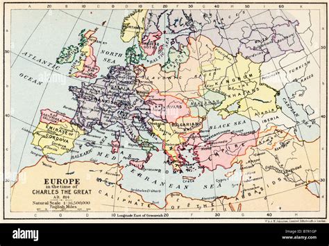 Karte von Europa zur Zeit Karls des Großen 814 n Chr Stockfotografie