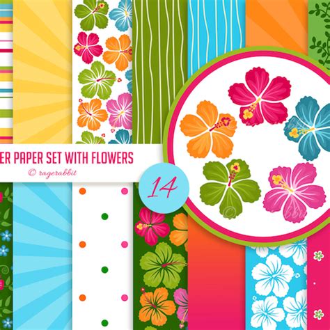 Aloha Hawaiian Style Digital Paper Set With Hibiscus Etsy