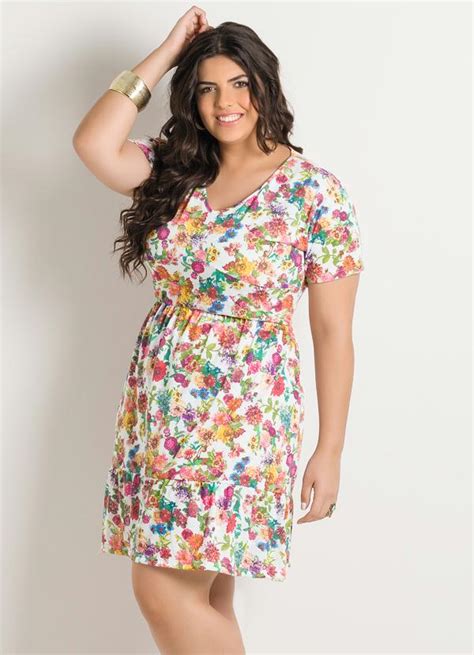 Vestido Decote V Estampa Flores Plus Size Marguerite