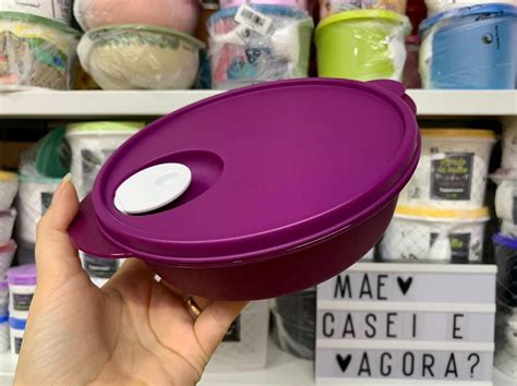 Tupperware Cristalwave Redonda 1 Litro Roxa Mãe Casei e Agora