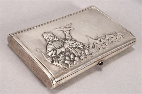 Russian Silver Cigarette Case With Equestrian Figure Decoration