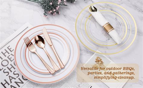 Amazon Bestvip Pcs Rose Gold Plastic Dinnerware Set Disposable