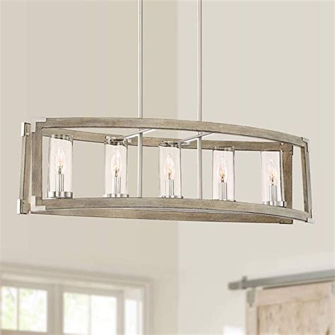 Possini Euro Design Kerr Wood Brushed Nickel Island Pendant Chandelier