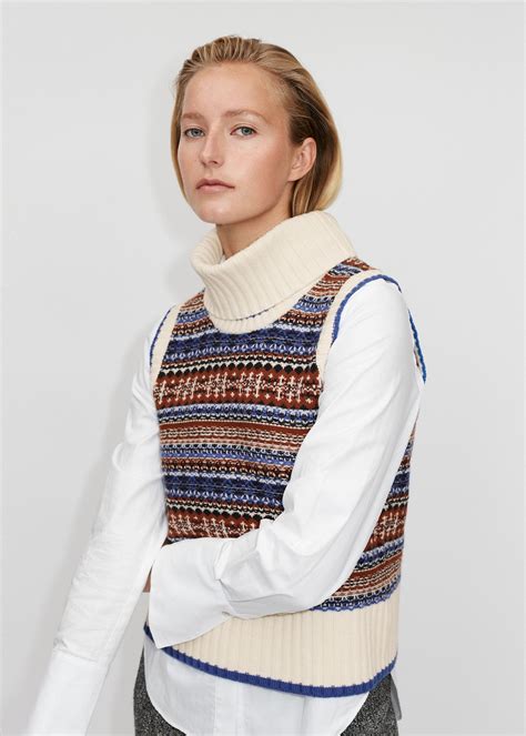 Merino Cashmere Fair Isle Vest Snood Cobalt Chestnut Multi