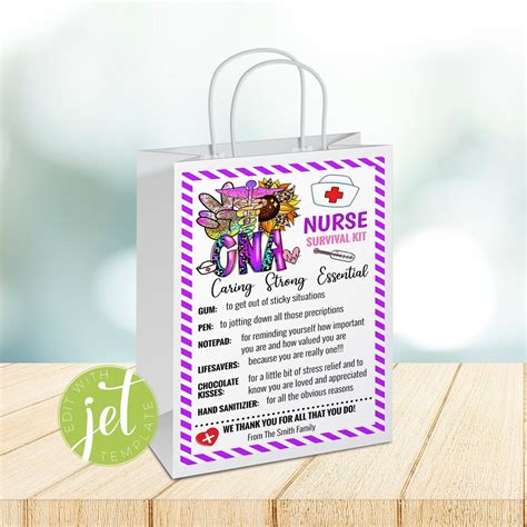 Editable CNA Survival Kit Gift Tag National Nursing Assistants Day