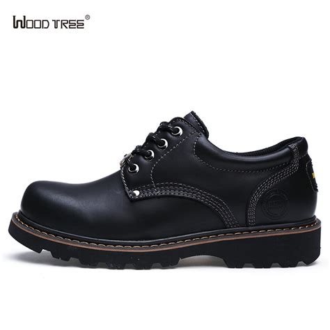 Woodtree Men Genuine Leather Casual Shoes Leather Brand Men Shoes Work Safety Boots Designer Men