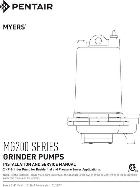 556676 1 Myers MG200 Grinder Pump Installation Manual