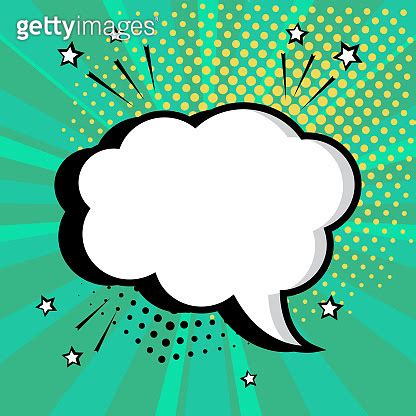 White Empty Speech Comic Bubble With Stars And Dots On Green Background