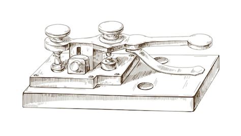 Schets Van Oude Telegraafmachine In Vintage Stijl Antiek Morsecode