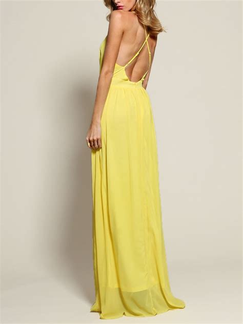 Yellow Spaghetti Strap V Neck Maxi Dress Shein Sheinside