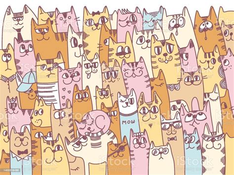 Ilustración De Vector De Fondo De Gatos Lindos Gatos De Dibujos Animados Colores Vector Garabato