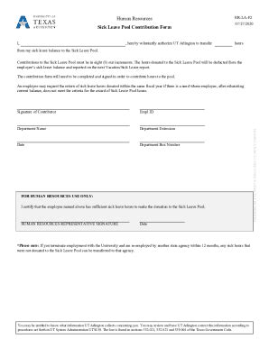 Fillable Online Sick Leave Pool Contribution Form UT Arlington Fax