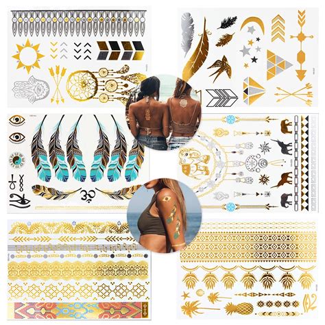 Metallic Temporary Tattoos Waterproof Gold Sliver Glitter Body Face