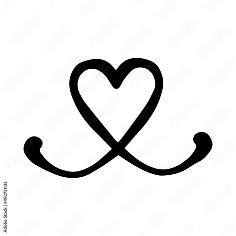 Black Line Doodle Heart Nose Vector Outline Illustration Nature Monochrome Line Art Design