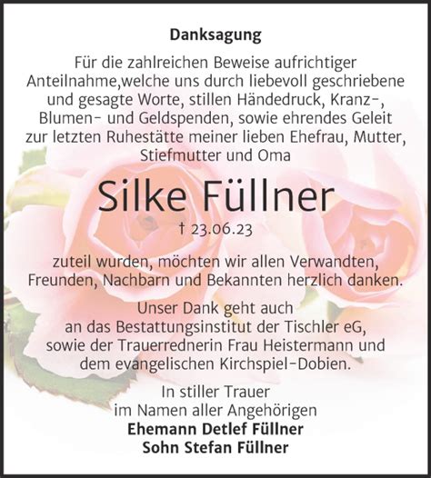 Traueranzeigen Von Silke F Llner Abschied Nehmen De