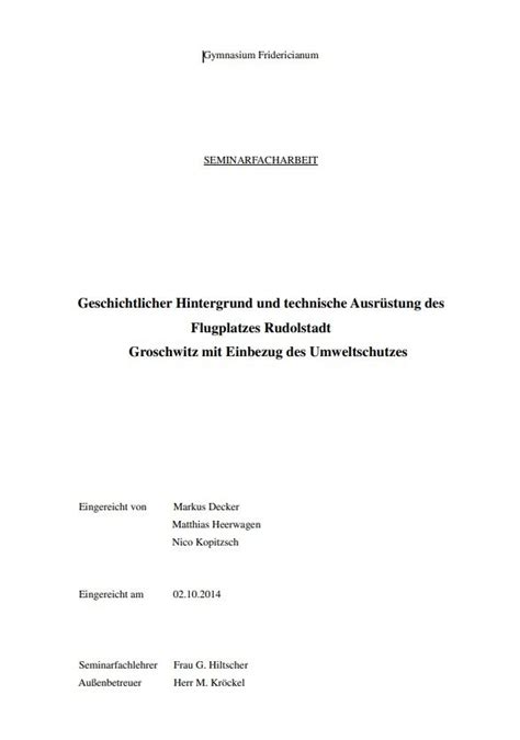 Seminarfacharbeit Zum Fluglatz Und Geschichte Flugsportverein Otto