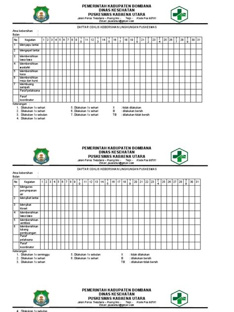 Ceklis Kebersihan Lingkungan Puskesmas Pdf