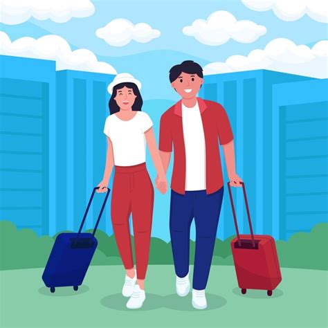 Premium Vector Happy Couple Traveling Around The World Concept