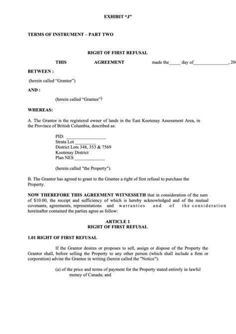 Free First Right Of Refusal Template