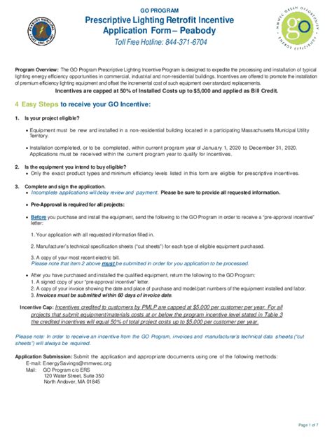 Fillable Online GO PROGRAM Prescriptive Lighting Incentive Application