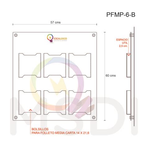 Pfmp B Porta Folleto Mural Media Carta Vertical Bolsillos Msdi