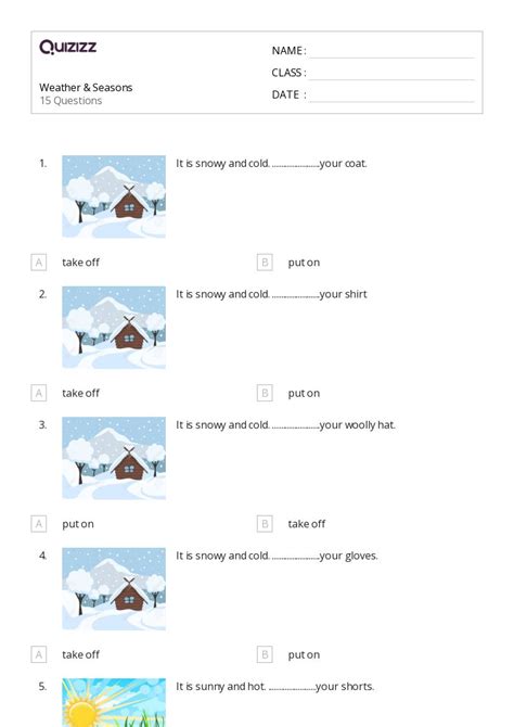 50 Weather And Seasons Worksheets For 1st Class On Quizizz Free
