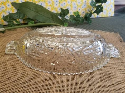 Vintage Divided Relish Dish Clear Cut Glass Dish Small Oval Etsy