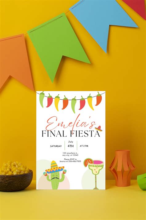 Final Fiesta Theme Bachelorette Invitation Card Editable Digital