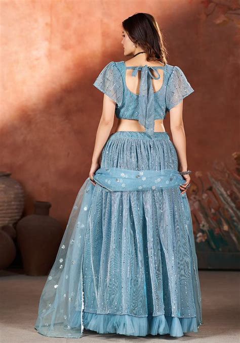 Festive Reception Wedding Blue Color Net Fabric Lehenga