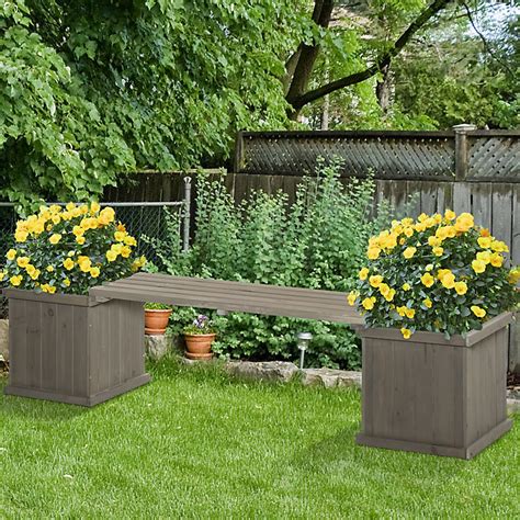 Outsunny Wooden Garden Planter And Bench Combination Raised Bed Grey 176l X 38w X 40h Cm Diy At Bandq