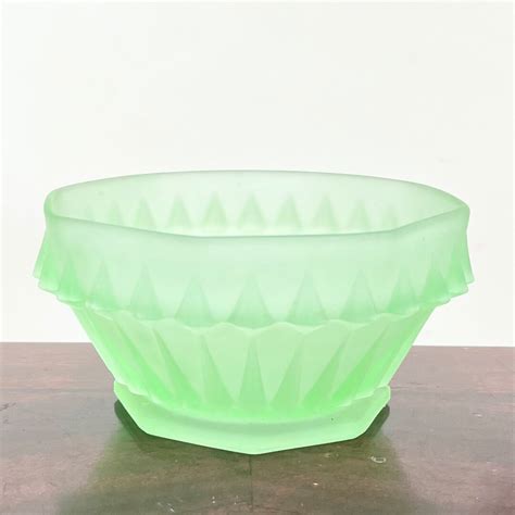 Art Deco Frosted Green Uranium Glass Bowl Dish With A Vaseline Etsy