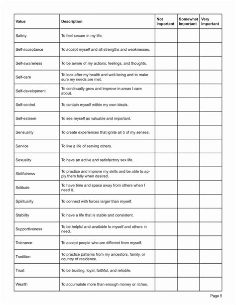 Values Worksheet Act Act Worksheets Therapy Acceptance Commi