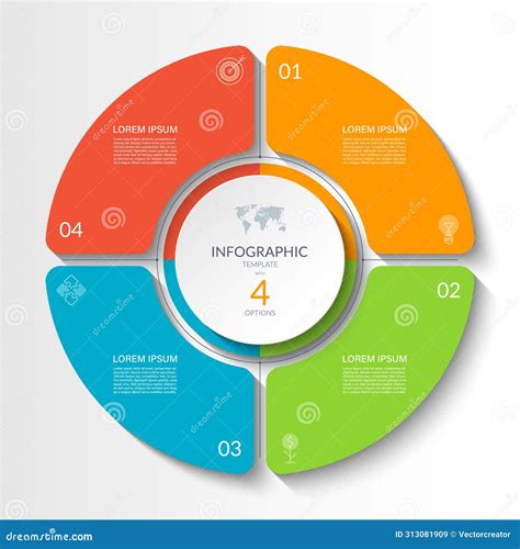 Infographic Circular Vector Template With 4 Options Parts 4 Step