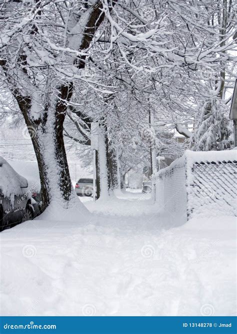 Snowy Sidewalk Stock Photo Image Of Road Dusting Cloudy 13148278