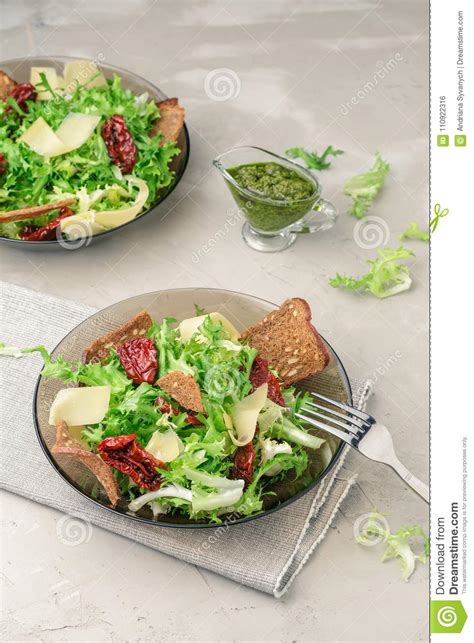 Frisee Lettuce Salad With Sun Dried Tomatoes Stock Photo Image Of