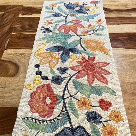 Handmade Table Runner Beaded Table Runner Floral Bead Etsy