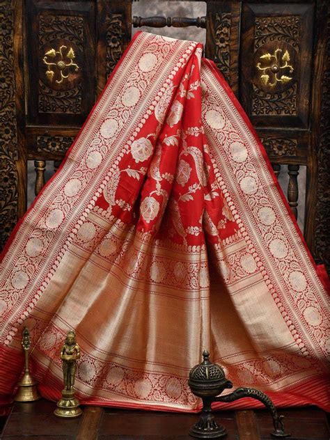 Red Katan Silk Banarasi Handloom Saree Banarasi Sarees Bridal