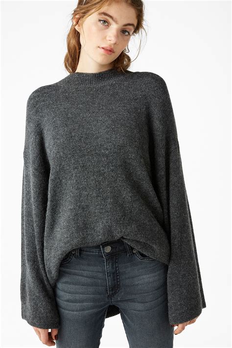 Long Knit Sweater Speckled Seagull Melange Knitwear Monki Fr Long Knit Sweater Oversized