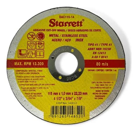 Disco De Corte Extra Fino Starrett 4 1 2 X 1mm Dac115 14