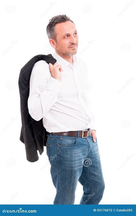 Man Holding Suit Jacket Over His Shoulder Stock Photo Image Of