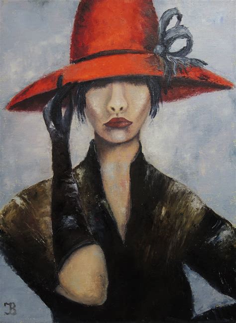 Woman Portrait Original Oil Art Lady In Red Hat Figurative Etsy